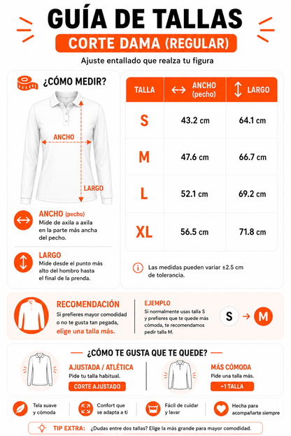 Playera Deportiva Tipo Polo Manga Larga Dama (Blanco)