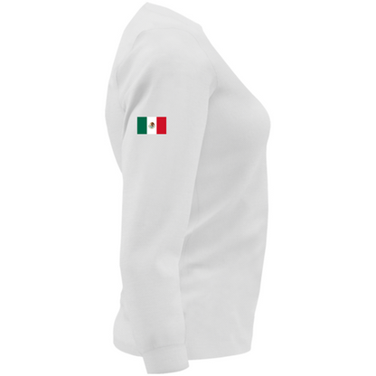 Playera Deportiva Cuello Redondo Manga Larga Dama (Blanco)