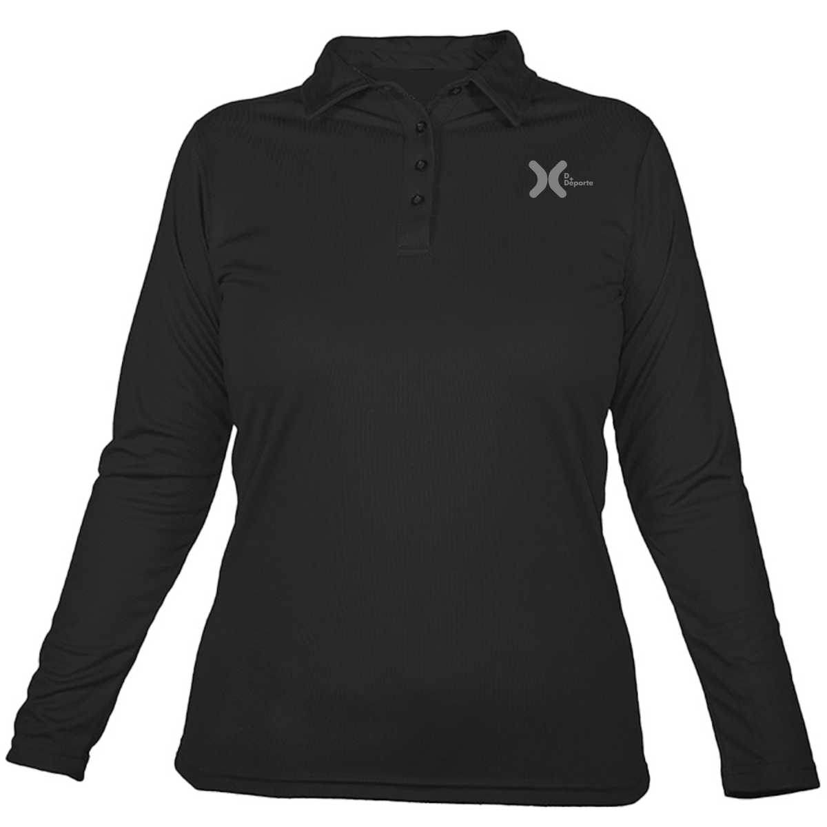 Playera Deportiva Tipo Polo Manga Larga Dama (Negro)