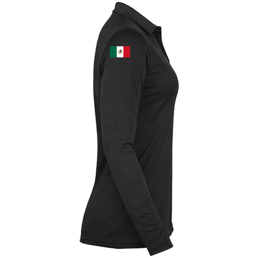 Playera Deportiva Tipo Polo Manga Larga Dama (Negro)